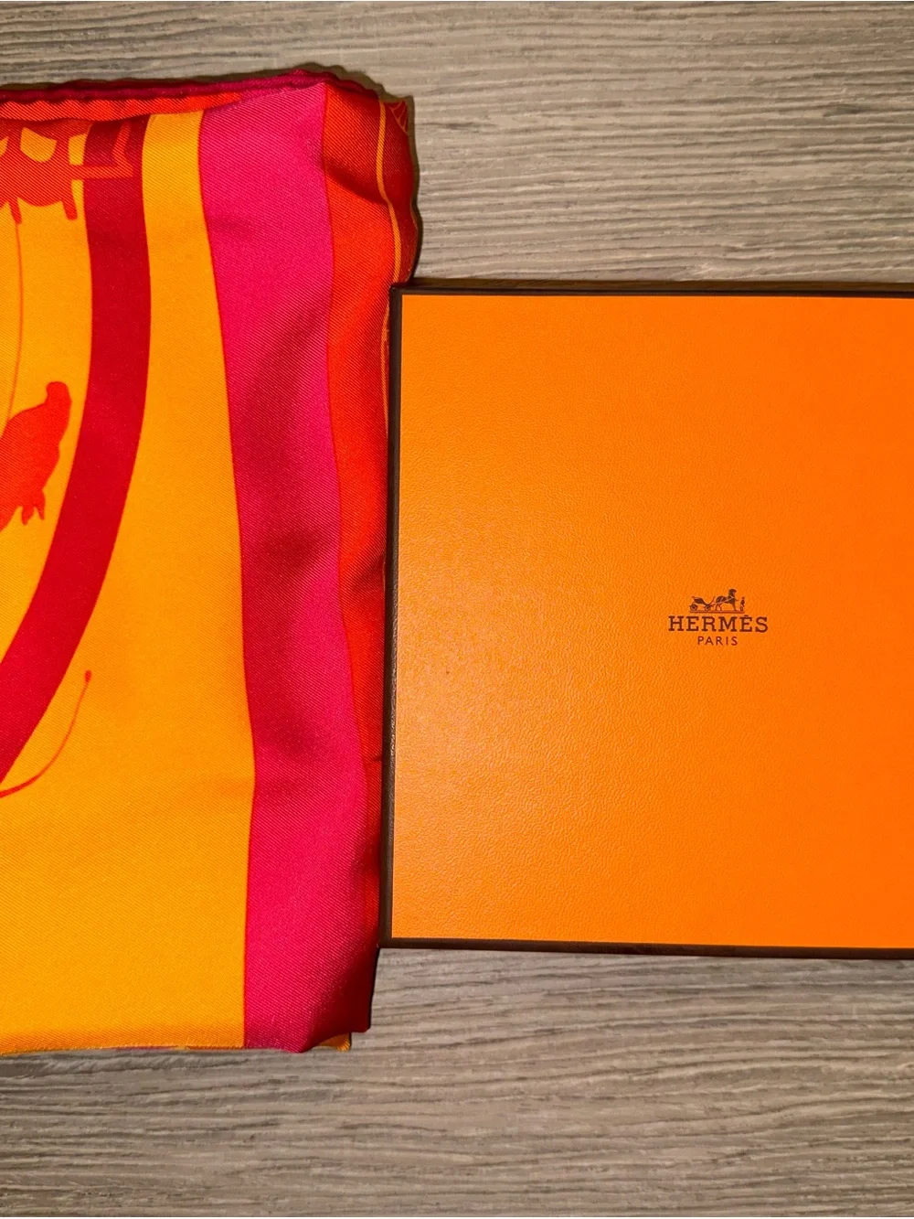 Hermès Paris Jeux d’ Ombres Orange and Yellow Silk Scarf